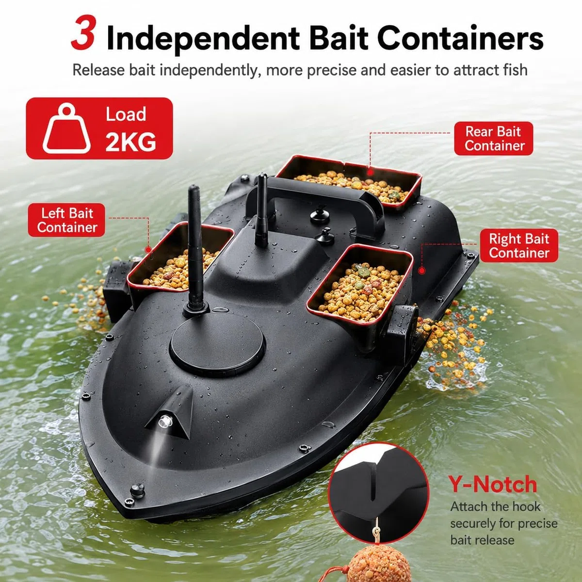 Bateau d'appât GPS pour carpe avec détecteur de poissons, bateau d'alimentation RC à double moteur, télécommande de 500 m et 16 points de mémoire