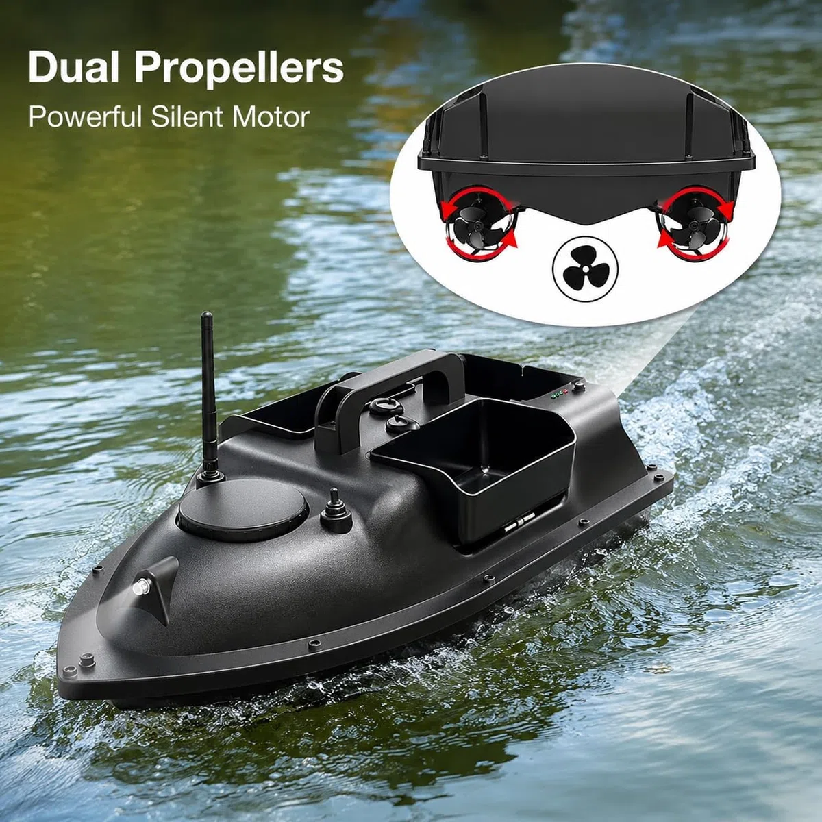 Bateau d'appât GPS pour carpe avec détecteur de poissons, bateau d'alimentation RC à double moteur, télécommande de 500 m et 16 points de mémoire