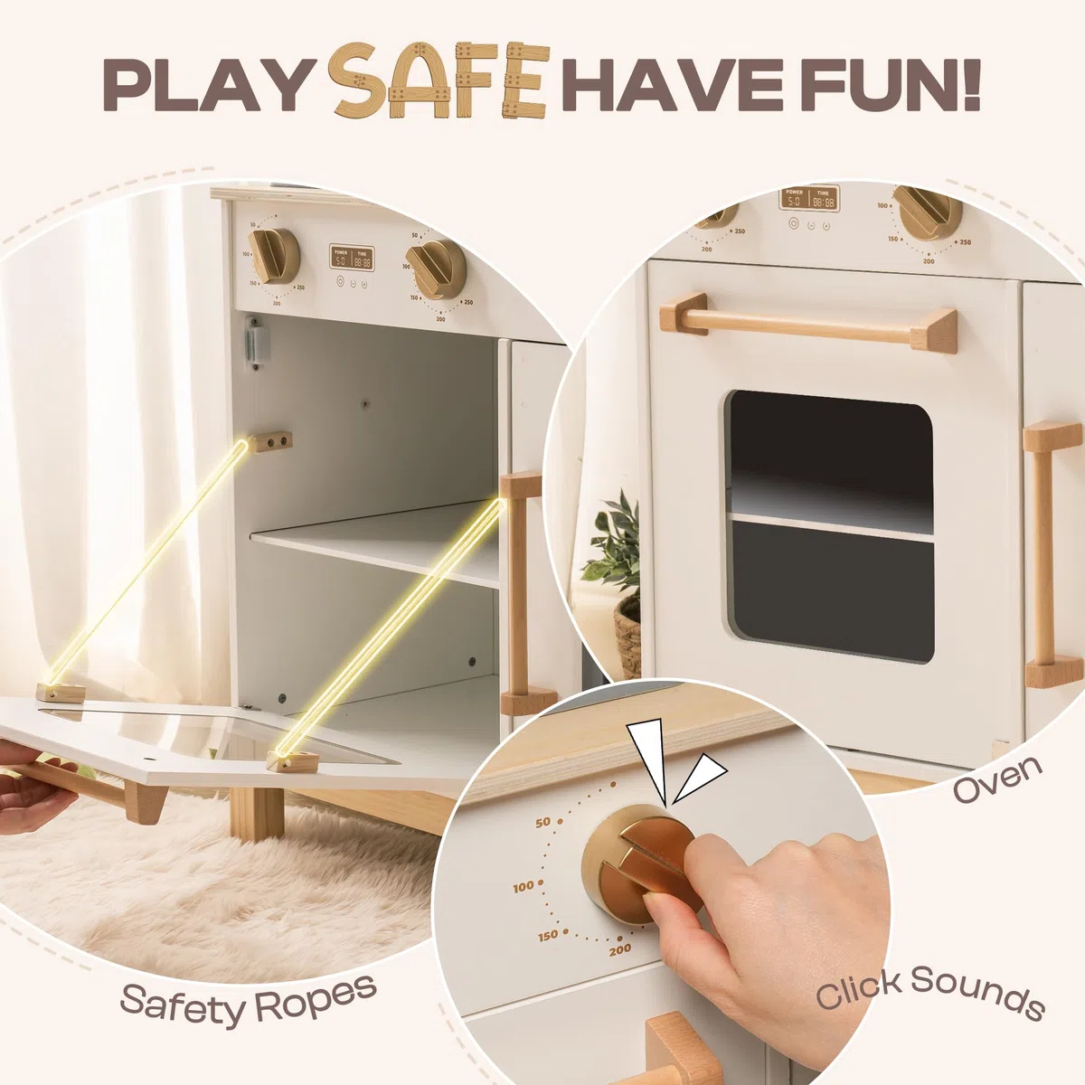 ROBUD Cuisine en Bois pour Enfants, Style Moderne, Blanc et Or, avec Four, Évier et Réfrigérateur, Accessoires de Cuisine Inclus