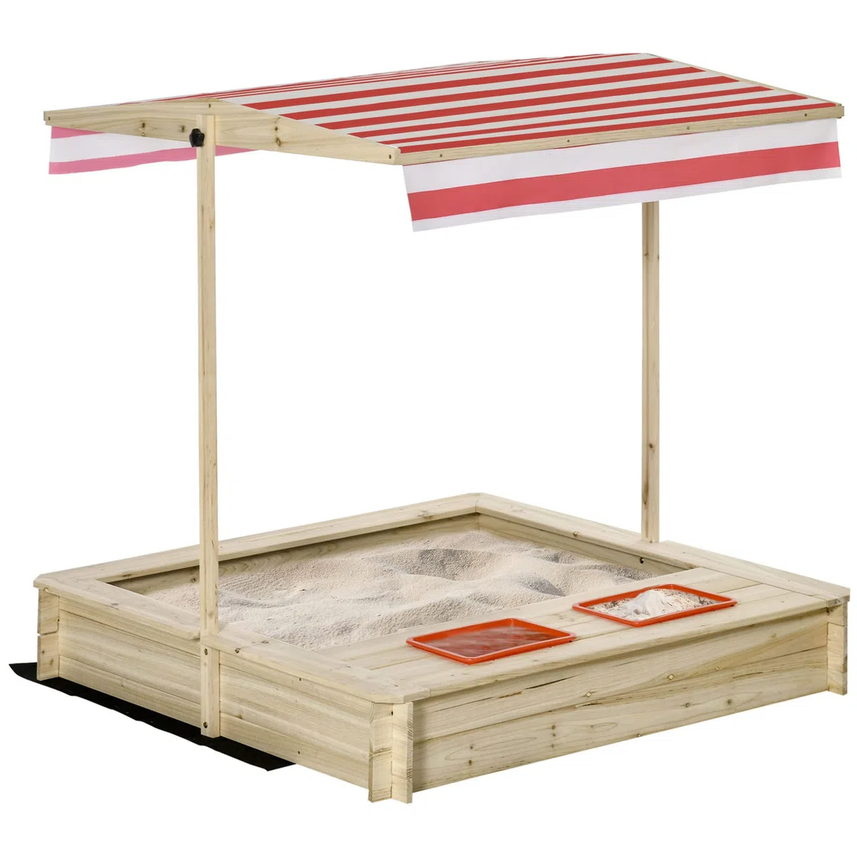 Outsunny Bac à Sable Bois carré dim. 1,18L x 1,18l x 1,18H m - Hauteur, Inclinaison Toit réglables, refermable - 2 bacs - Bois Sapin Autoclave
