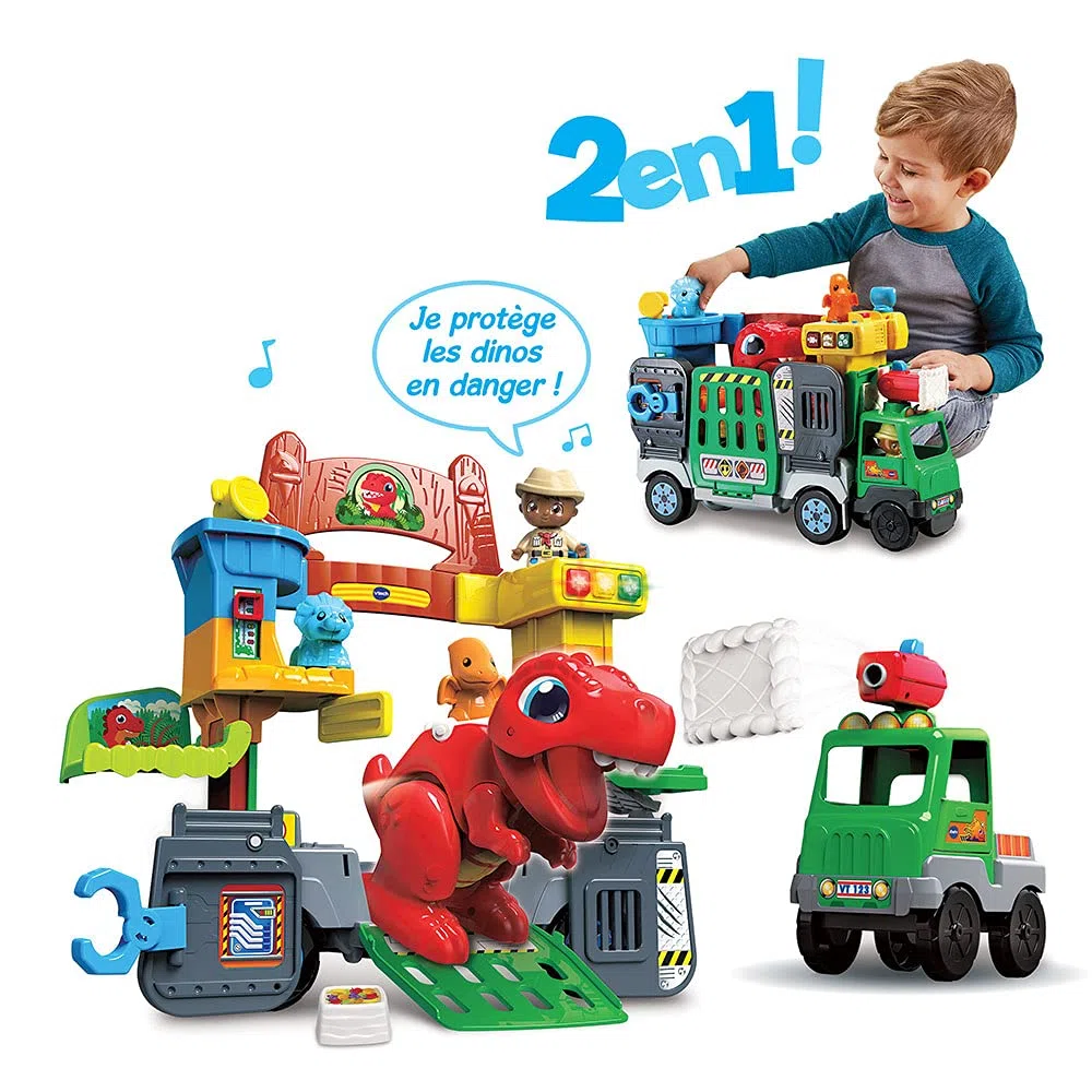 VTech – Tut Tut Copains - Super Camion-Parc SOS Dinos, Jouet Dinosaure 2 en 1 – 1/5 Ans - Version FR 542105 Multicolore