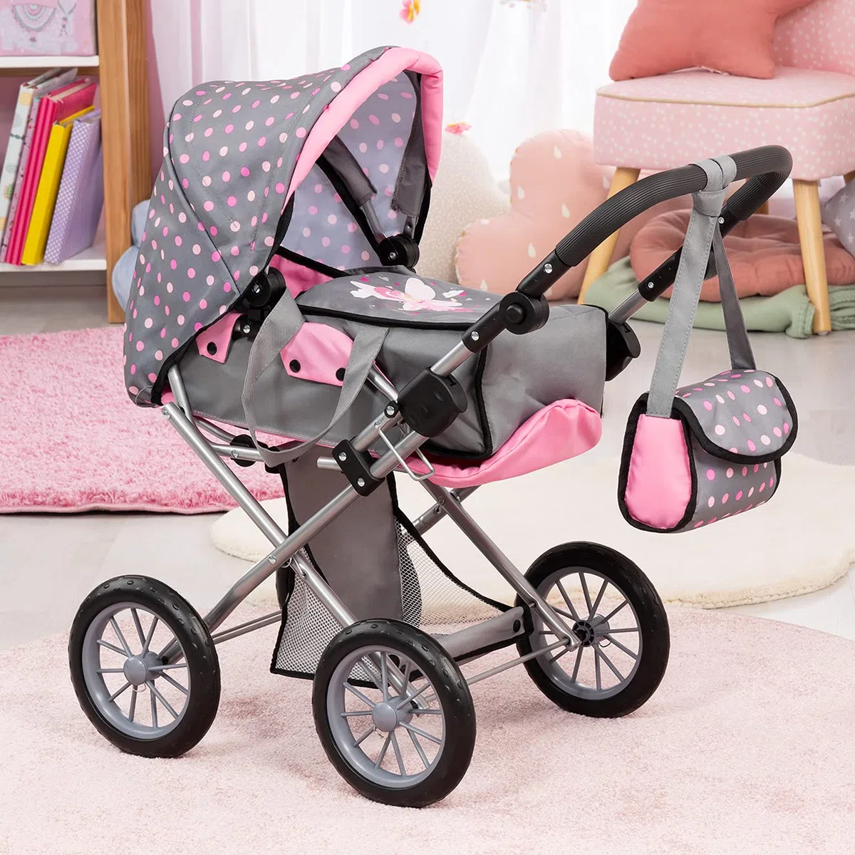 Bayer Design Poussette Landau pour poupée City Star avec Sac à bandoulière | transformable en poussette canne pour poupées, nacelle amovible, poignée réglable, pliable, pour les enfants 3+ ans