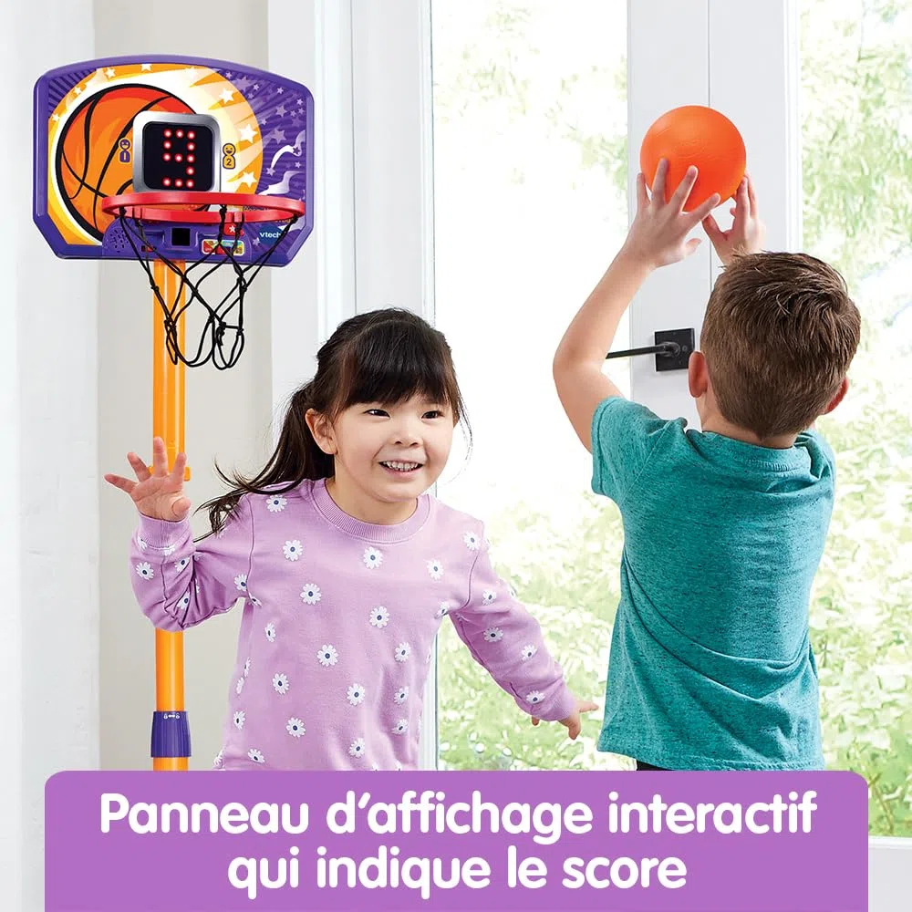 VTech - Super Panier de Basket Interactif, Jeu Basketball Enfant Électronique et Évolutif, Panier de Basket Intérieur, Hauteur Réglable 110-140 cm, Cadeau Enfant Dès 3 Ans - Contenu en Français