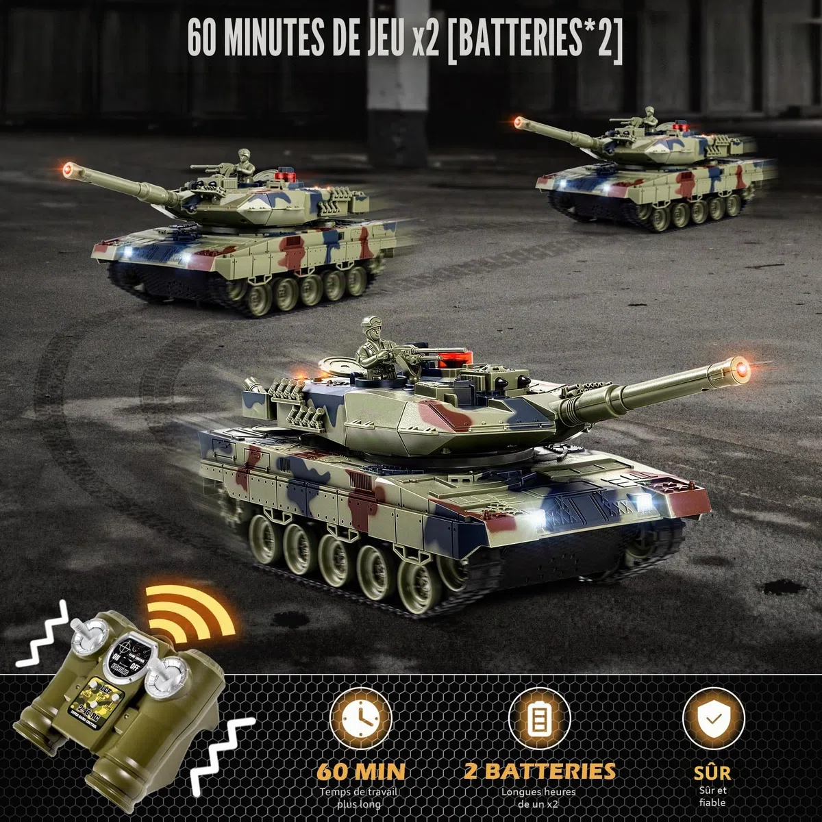 Supdex Tank Telecommande, RC Char 1/24 Telecommande, Leopard II Radiocommande, Combat avec de la Fumée et des Lumieres, Char Telecommandé Enfant, Convient aux Enfants de 6 Ans et Plus