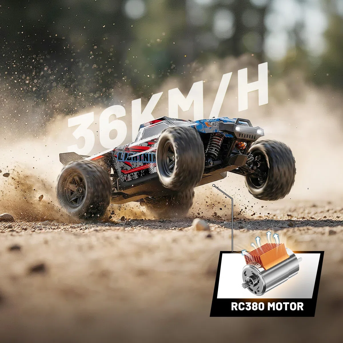 Voiture Télécommandée Adulte 1:18 2.4GHz Tout-Terrain Off-Road, Extérieur Voiture RC 4WD Haute Vitesse 36 km/h, voiture radiocommandée adulte 4x4 Étanche avec 2 Batteries Rechargeables 1300mAh