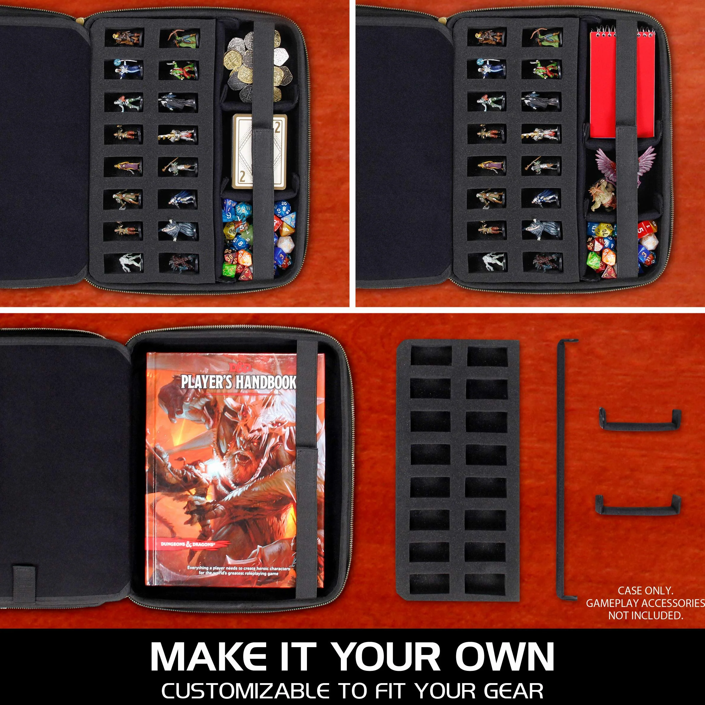 ENHANCE Étui pour Organisateur RPG - Organisateur DND avec Support De Feuille De Personnage Et Panneau Effaçable, Zone De Roulement De Dés, Stockage de Mini-Figurines