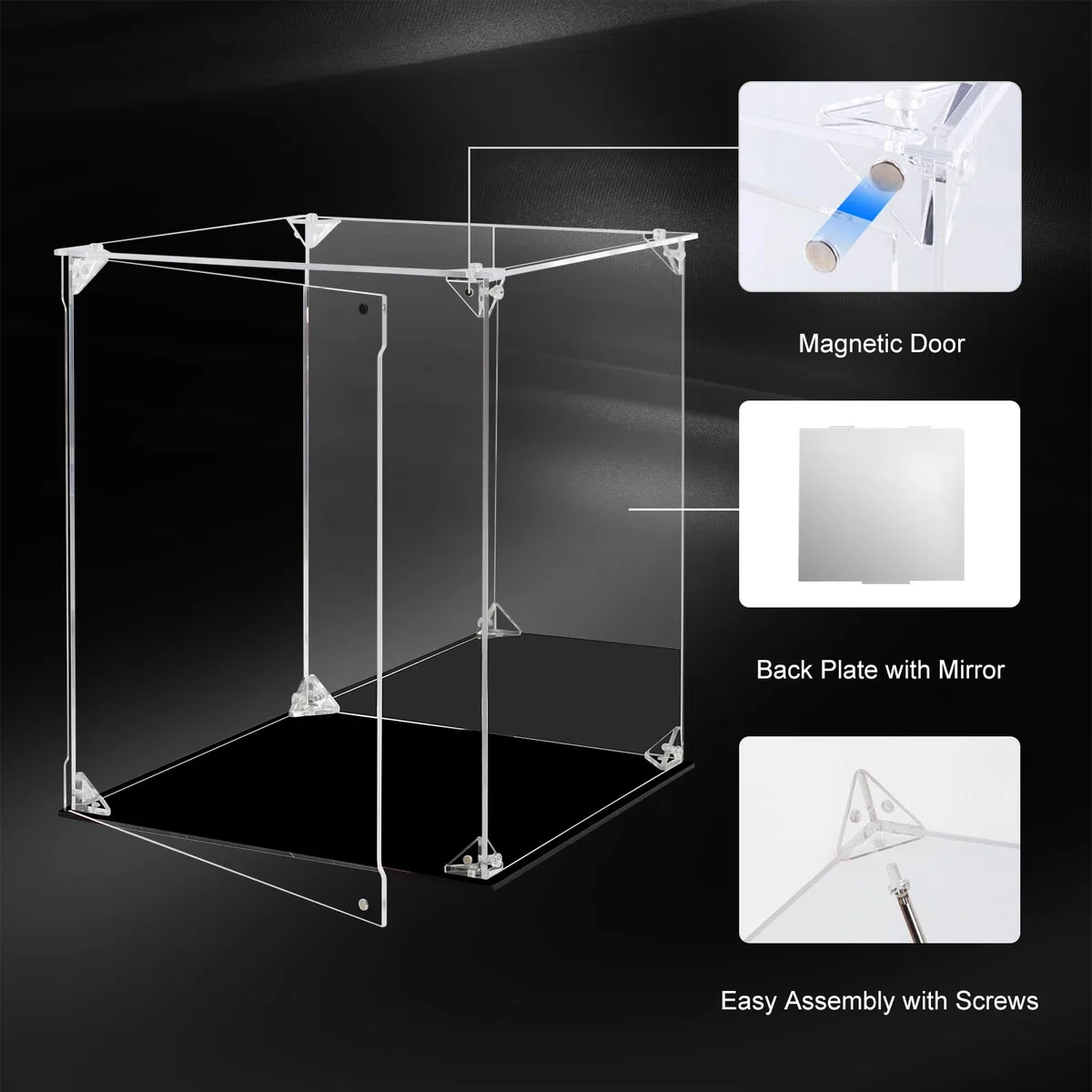 Vitrine en acrylique - Figurines d'action transparentes avec dos miroir - Vitrine étanche à la poussière - Vitrine en verre alternative pour objets de collection, figurines, modèles, jouets