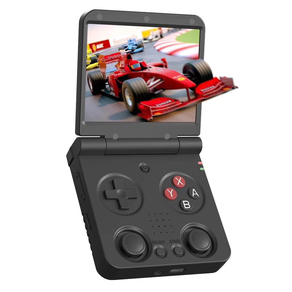 Miyoo Flip V2 Console de jeu portable rétro avec charnière silencieuse, écran IPS de 3,5" 640 x 480, double système avec émulateur de 30 + émulateur, console de jeu vidéo portable avec HDMI, WiFi, OTG