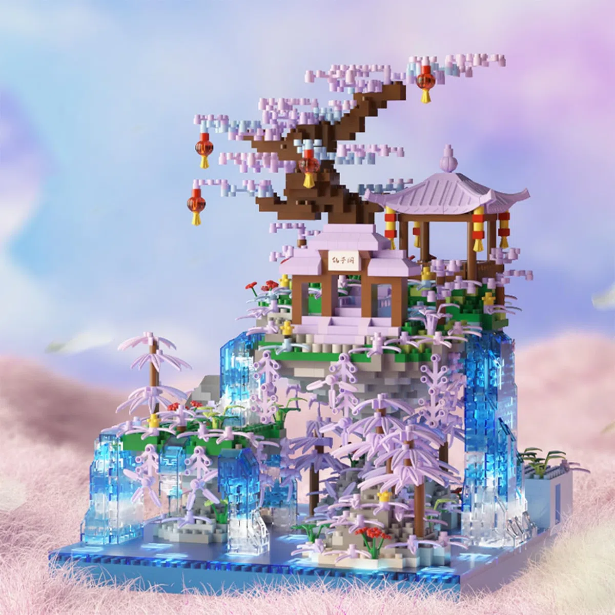 2436 pièces Micro Briques,Bricolage Modèle avec LED Lumière,Kit Maison d'arbre Sakura pour Adultes,Jouets d'architecture modulaires Non Compatible avec Maison Lego