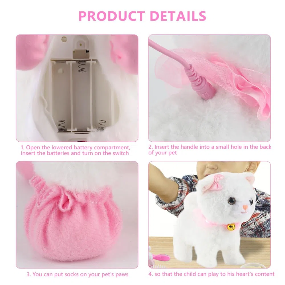 Lotvic Jouet Électronique en Peluche, Animal Chat Électronique, Chat Interactif Qui Marche et Miaule avec Laisse Télécommandée, Chats en Peluche Électroniqu, Cadeaux de Jouets pour Enfant de 3-6 Ans
