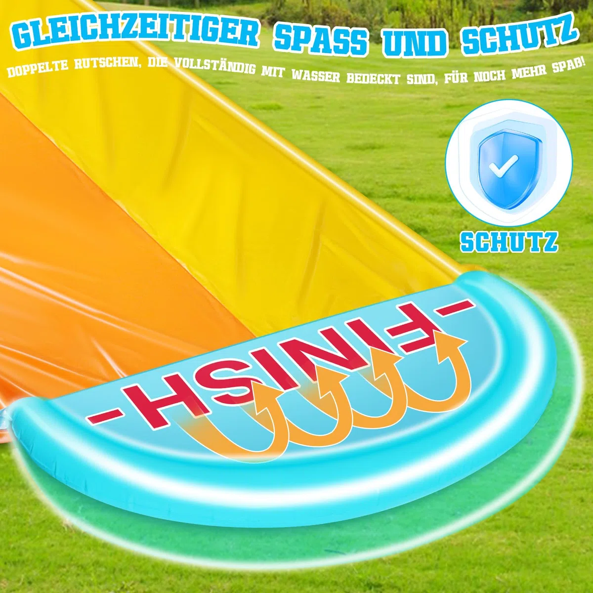 BuzzoXerex 31,16ft/950cm Toboggan Aquatique, 1.55m Toboggan pour Pelouse Double Toboggan à Eau avec 2 Planches Gonflables pour Pelouse et Jeux d'eau en Extérieur
