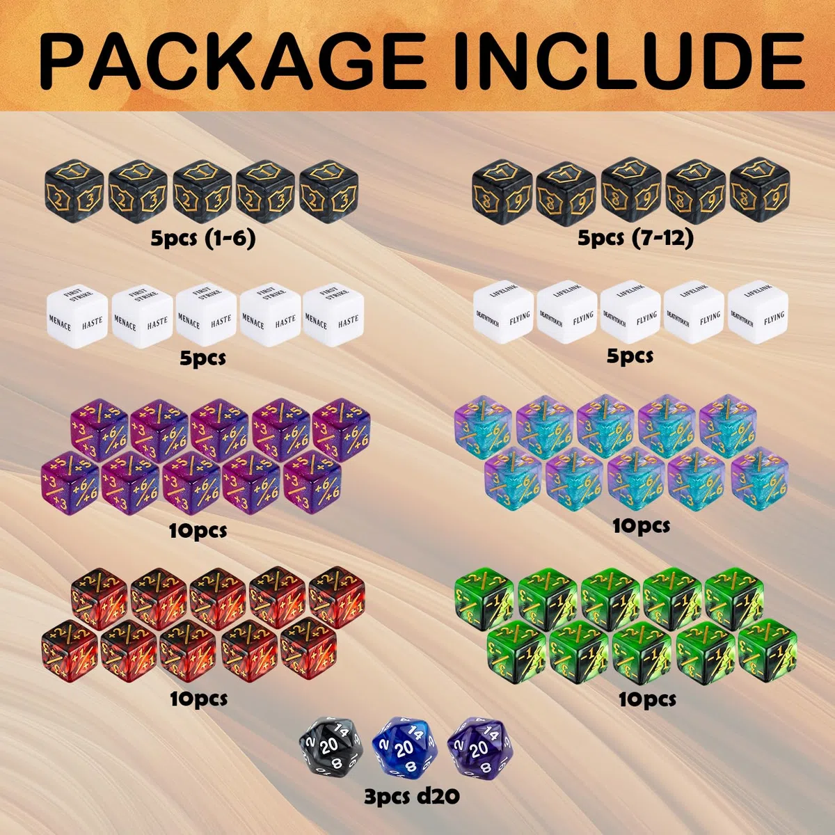 Lot de 63 dés MTG à 6 Faces pour Magic The Gathering, TCG, Cartes et Accessoires de Jeu