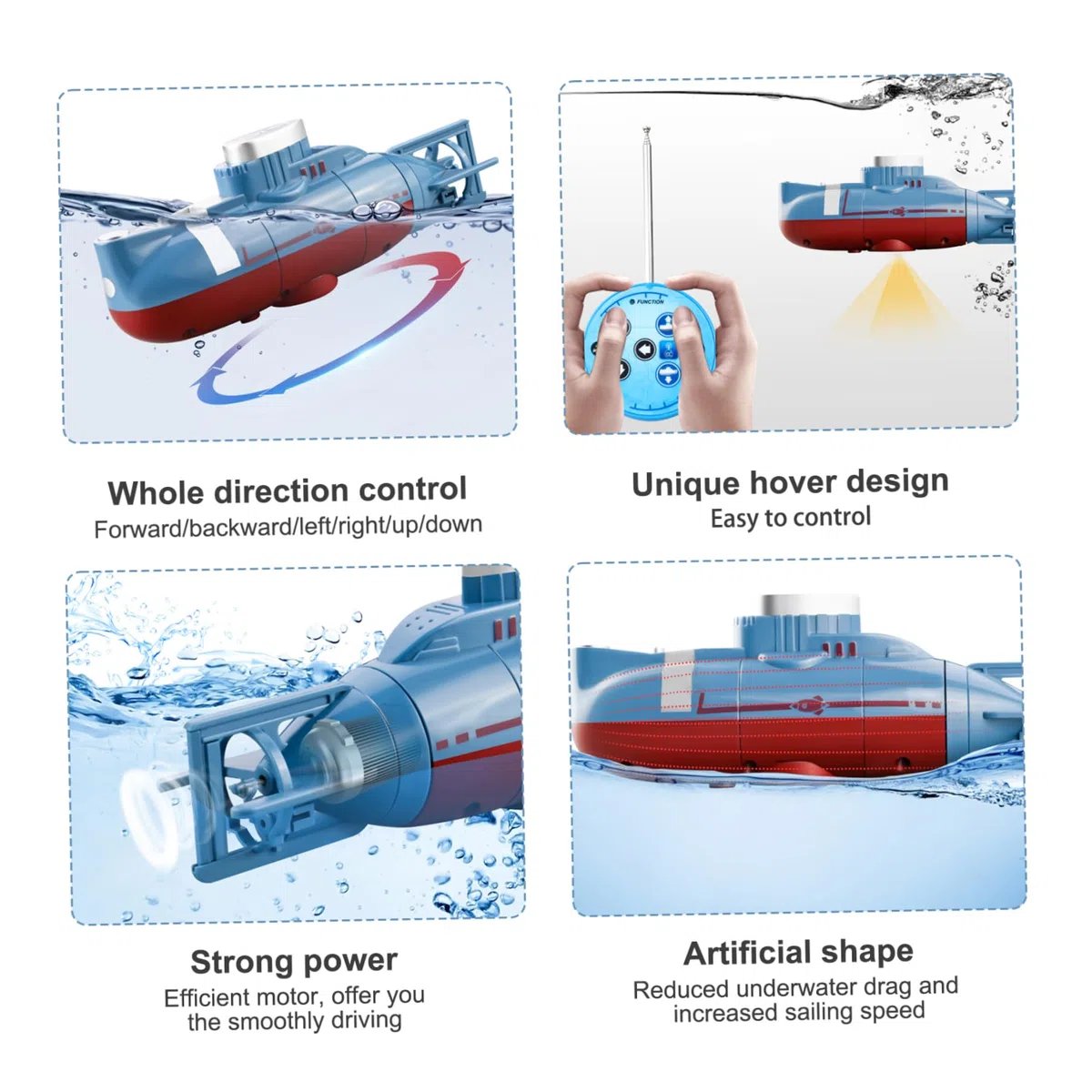 Jorzer sous-Marin télécommandé, Jouet de sous-Marin de Simulation étanche pour Les Enfants, RC plongée USB entièrement directionnel RC Modèle Jouet pour Enfants pour Les piscines, réservoir d'eau, ca