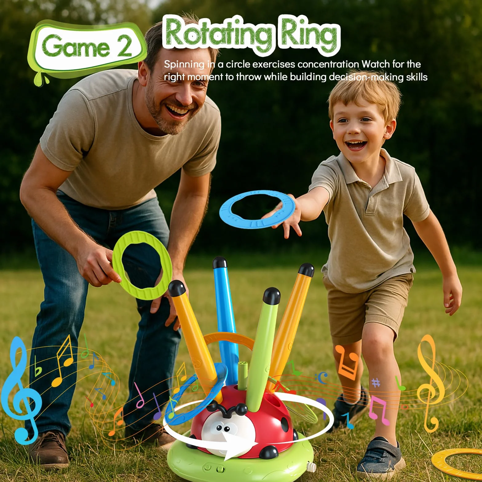 RoserRose 5 en 1 Jeux Exterieur Enfant, Jouet Fusée, Corde à Sauter, Lancer d’Anneaux, d'Esquive et de Saut, Jouet Exterieur Enfant avec Télécommande, Cadeaux pour Garçons Filles 3 4 5 6 7 8 Ans