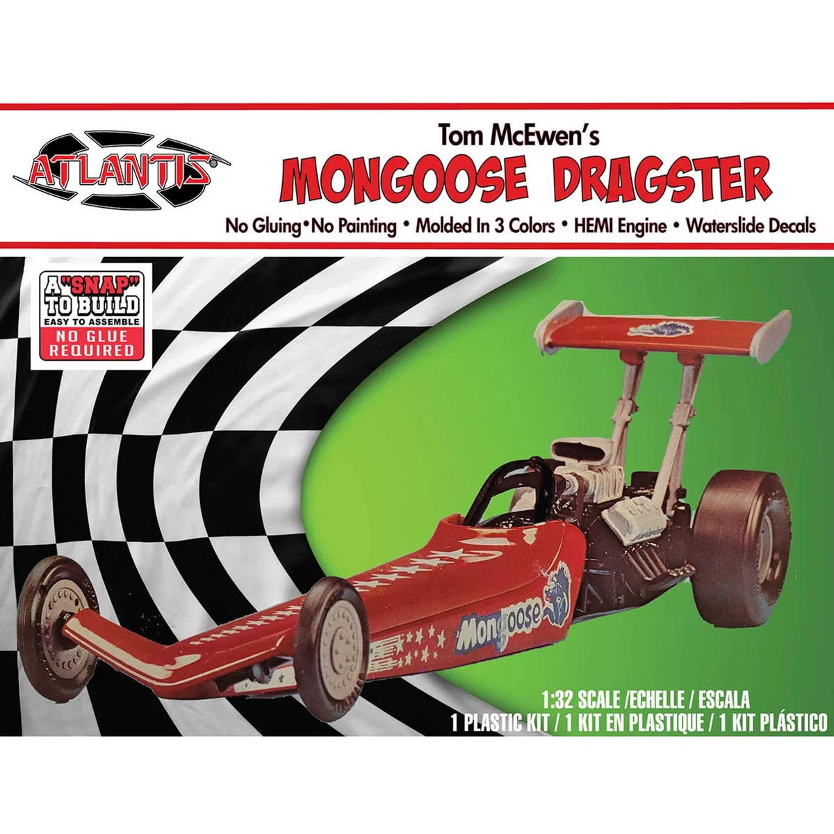 Atlantis- Kit Snap 1/32, American Rail Dragster modélisme, AMCH1120, Multicolore, Centre