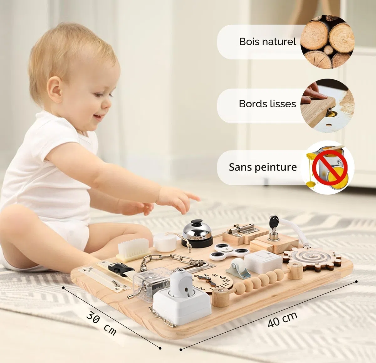 Potatomato Grande planche d'activités pour tout-petits - Jouets sensoriels en bois Montessori pour enfants de 1 2 3 4 ans - Jouets fidget pour enfants autistes - Activités d'apprentissage préscolaire