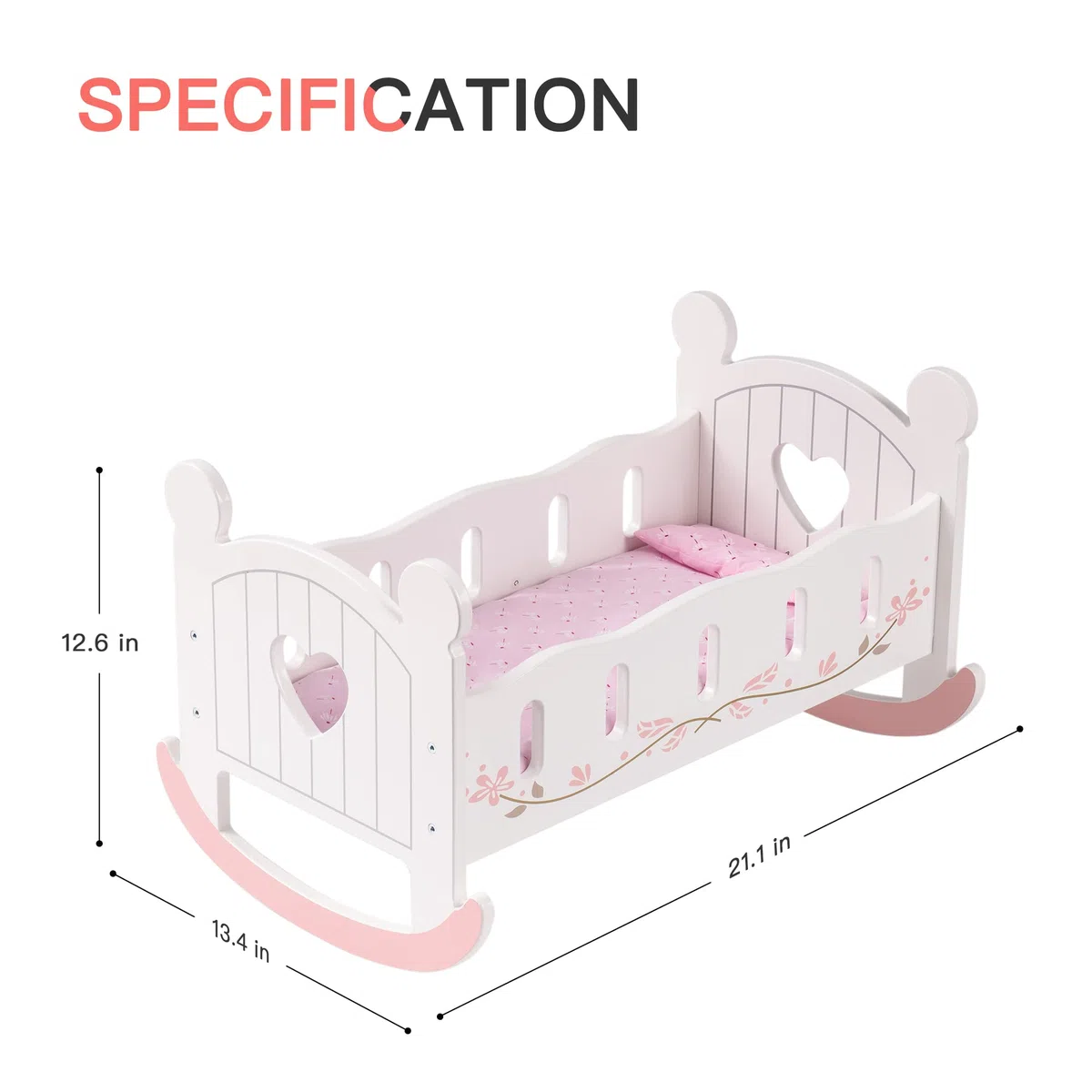 ROBUD Lit de Poupée en Bois – Jouet Berceau avec Accessoires – pour Poupées Jusqu’à 46 cm