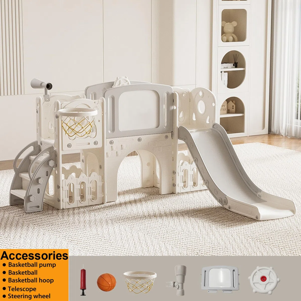 Magic ZC Bébé Toboggan et Auto Portante Toboggan Tout Petit grimpeur bébé Aire de Jeux Ensemble intérieur Ministre des Affaires étrangères Toboggans (XST-Grey White)