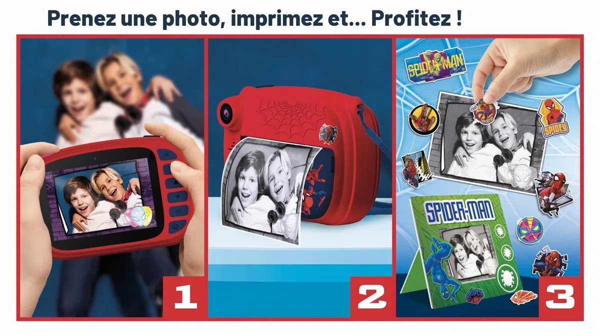 Lisciani - SPIDER- MAN Print CAM - Appareil Photo Instantané - HiTech Educatif - Ecran Couleur 4 Pouces - Double Caméra pour Selfie - Vidéo - 180 Photos - Cadres et Autocollants - Dès 5 ans