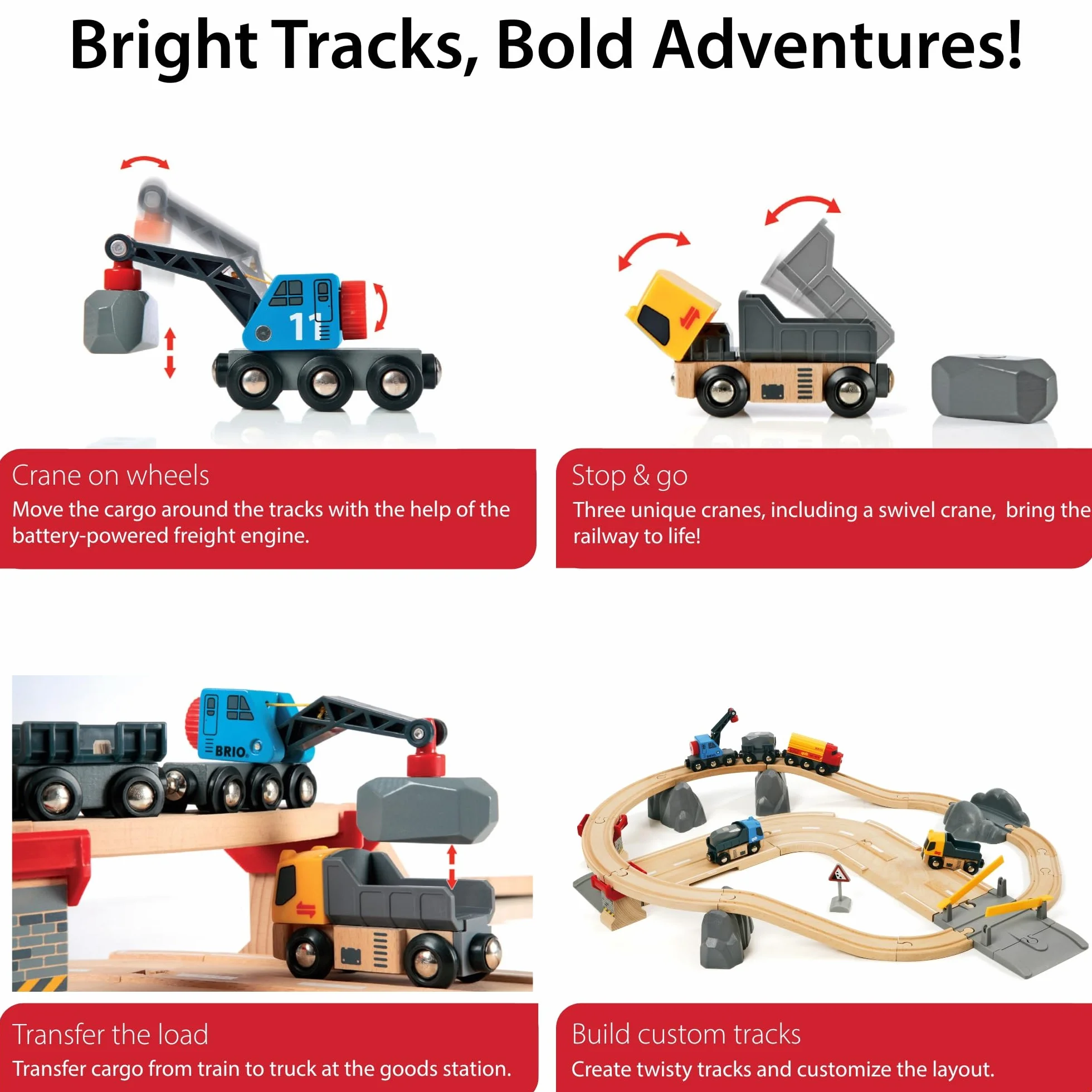 BRIO World - 33210 - Circuit Rail Route Transport de Roches - Coffret complet 32 pièces - Circuit de train en bois sur 2 niveaux - Jouet pour garcons et filles à partir de 3 ans