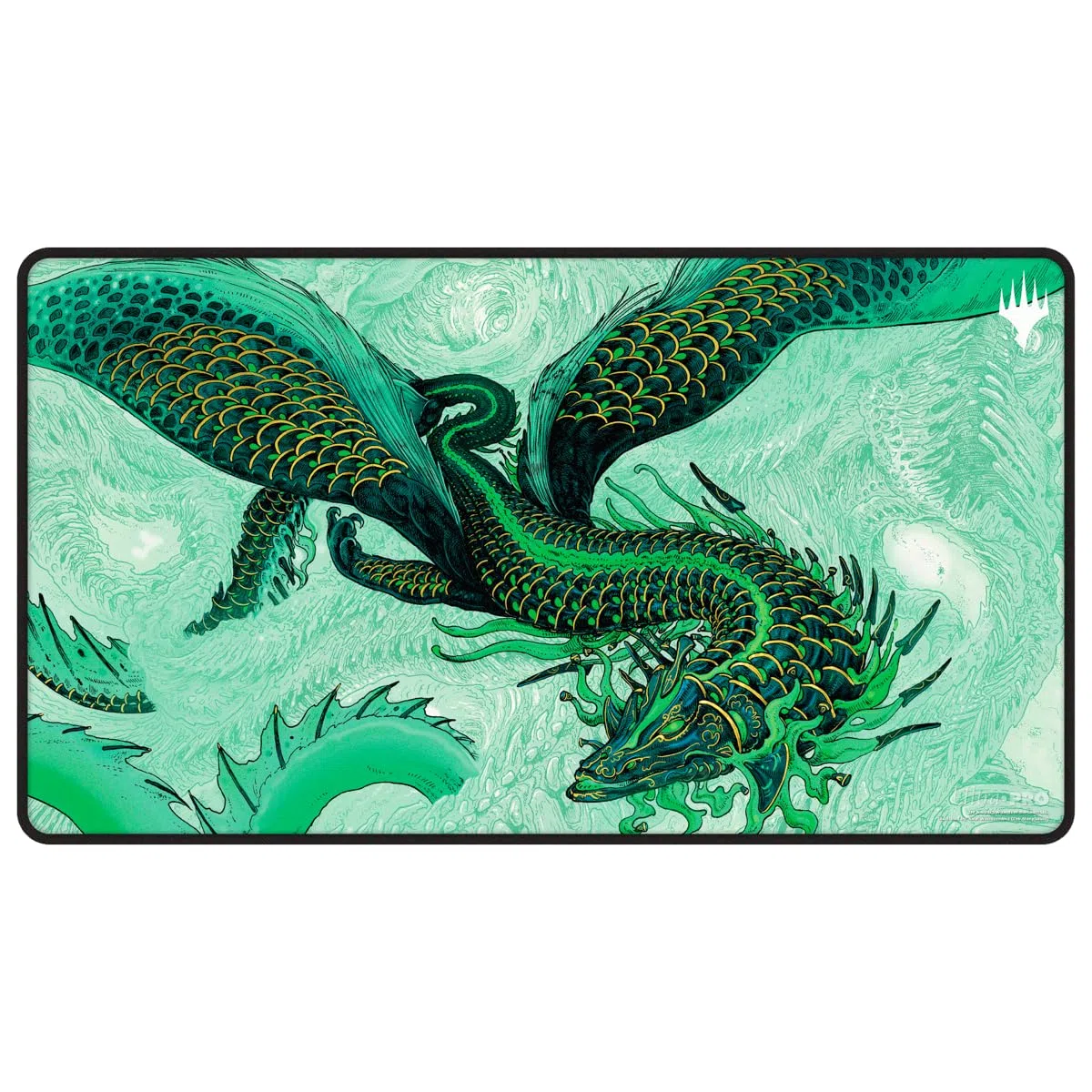 Ultra PRO - Tarkir Dragonstorm Teval, Arbiter of Virtue Tapis de jeu noir cousu pour Magic : The Gathering | Tapis de table de jeu, accessoire de jeu de cartes, tapis de jeu TCG, tapis de jeu de table