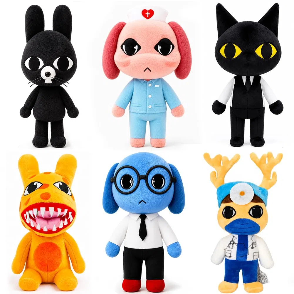 Animal Hospital Lot de 6 jouets en peluche inspirés du jeu 24,9 cm