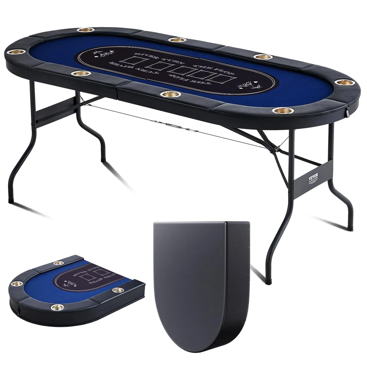VEVOR Table de Poker Pliable 183 cm pour 8 Joueurs Table de Casino Blackjack Texas Holdem avec Rails Rembourrés et Porte-Gobelets en Acier Inoxydable Table de Jeu de Cartes Jeu de Société Maison