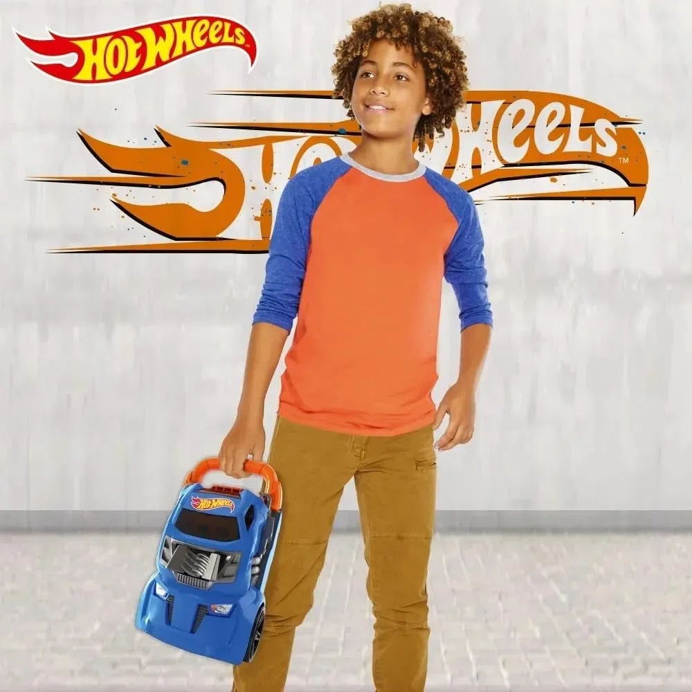 Cefa Toys HWCC14 Mallette de Protection de Voiture Lanceur Hot Wheels 2 en 1 avec capacité pour 20 Voitures. 4 Pistes différentes, Multicolore