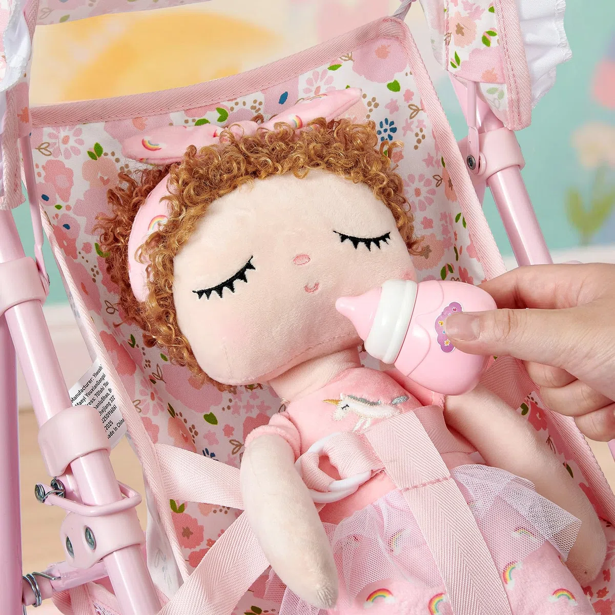 G.C Poussette Bebe Jouet Fille 3 4 5 6 Ans, Poupée Chiffon avec 55 cm Poussette Poupee Réglable Pliable Pare-Soleil Sac de Rangement, Poussette Poupon Jeu de Role Jouet Cadeau Noël Enfant Fille