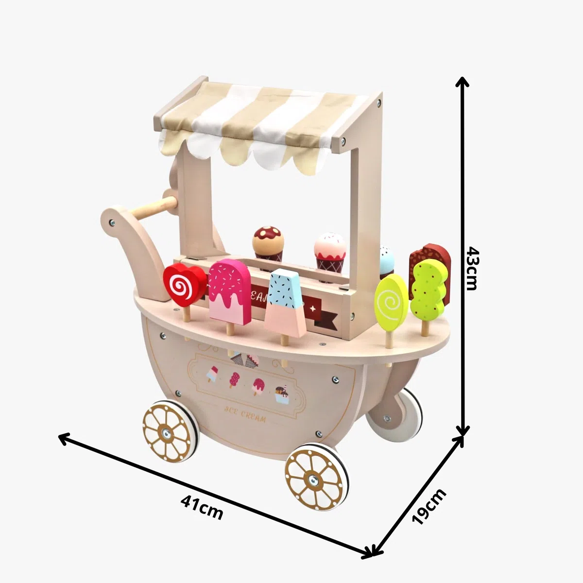 Chariot à glace en bois - Avec 9 glaçons en bois - 41 x 19 x 44 cm