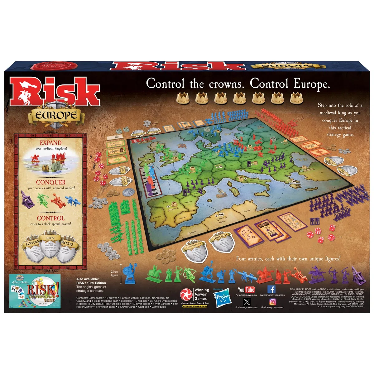 Winning Moves Games USA 1232 Risk Europe Jeu de Plateau pour la conquête médiévale de l’Europe, avec Armes de siège, Archers et Bien Plus Encore, pour 2 à 4 Joueurs, à partir de 14 Ans