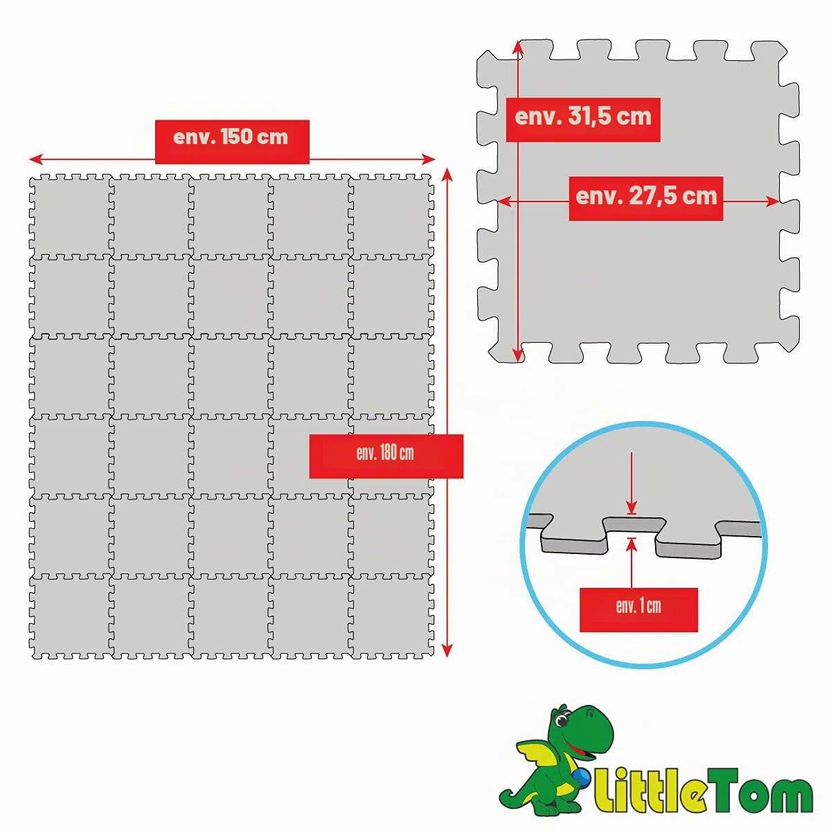 LittleTom 27 Tapis de Sol épais - Bébé et Enfant dès 0 Mois 30x30 Dalles Puzzle Carré en Mousse EVA