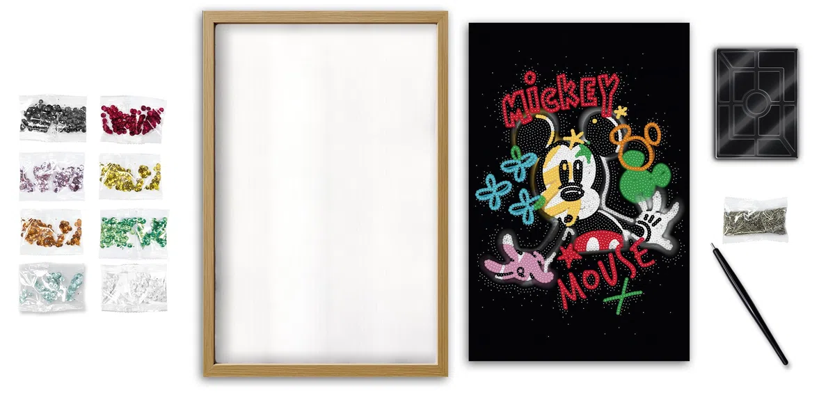 Lansay - Sequins XXL Disney Mickey Pop Art - Cadre en Bois - Dès 14 Ans
