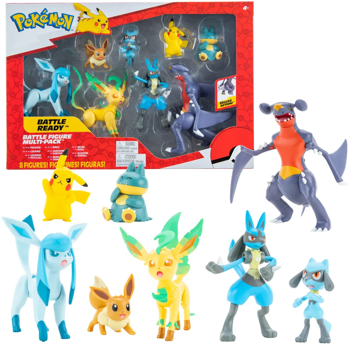 Figurine Pokemon Jouet 8Pack – Pokemon Figurine 5-11 cm – Garchomp, Pikachu, Eevee, Lucario, Riolu, Munchlax, Glaceon & Leafeon - Nouveau 2023 - Officielle Jouet Pokemon