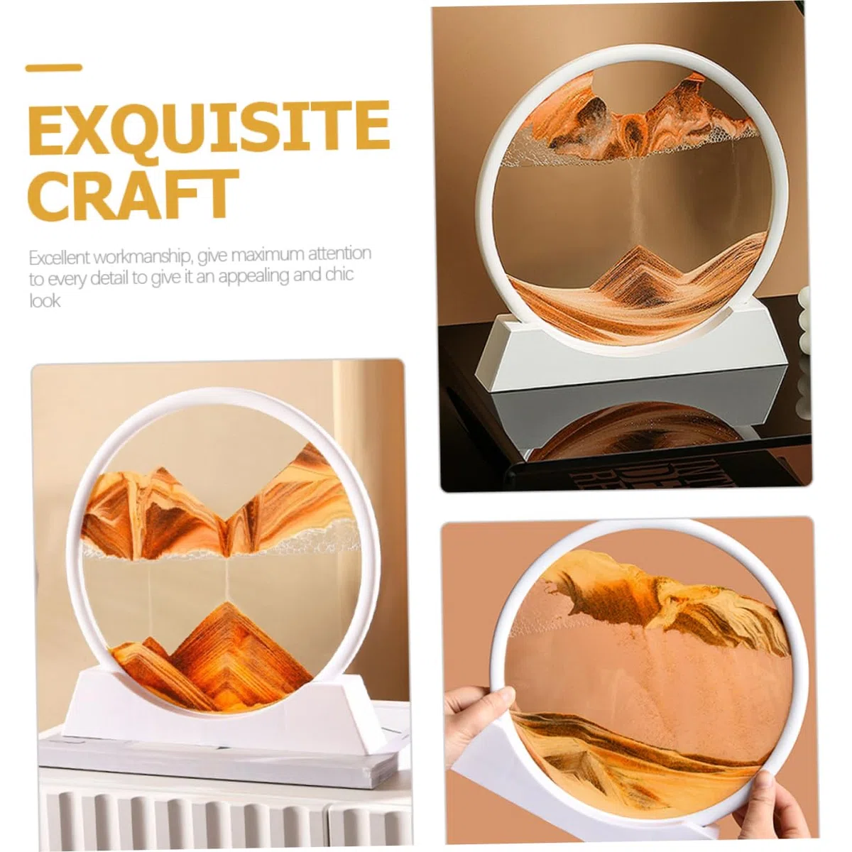YARNOW Décoration de Peinture sur Sable Mouvant 3D en Verre Jaune