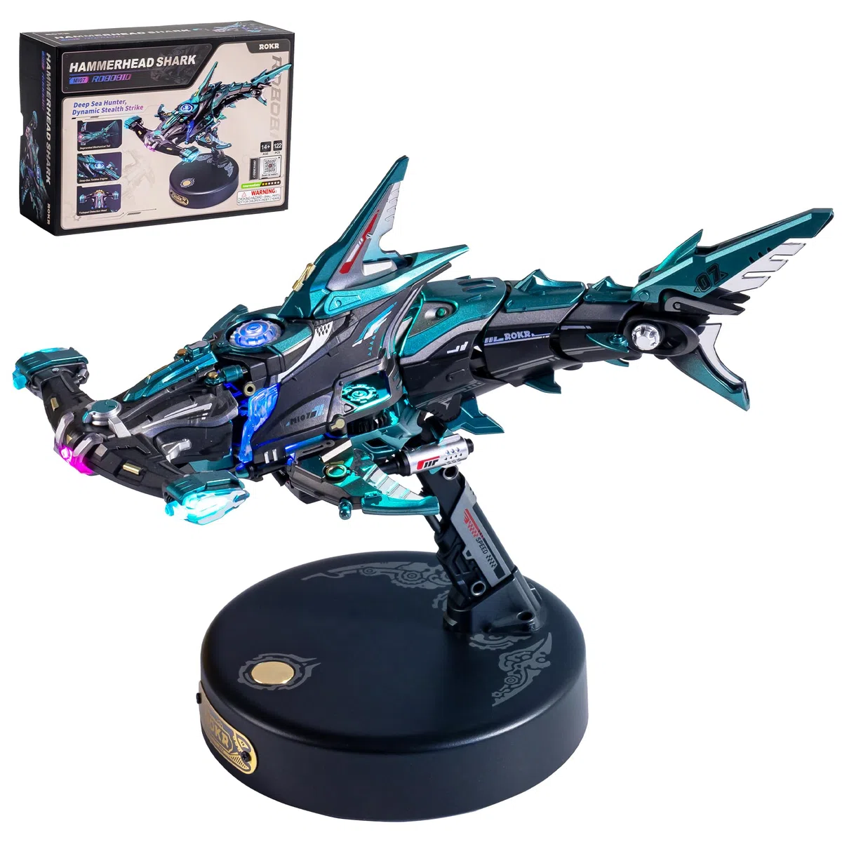 ROKR Puzzle 3D Mécanique Requin Marteau, Maquette d’Animal Marin avec Effet de Mouvement et lumière LED pour Adultes, Puzzles 3D à Collectionner (MI07)