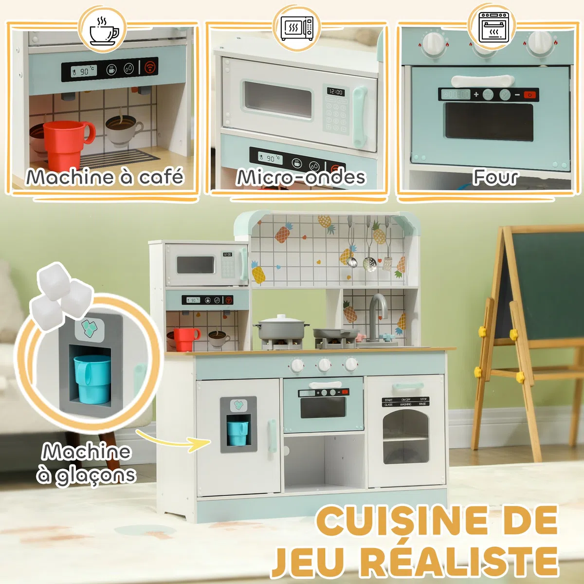 AIYAPLAY Cuisine Enfant Jouet d'imitation Lumières et Sons 3+ Ans Blanc
