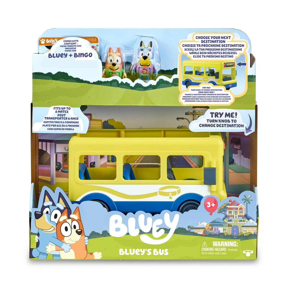 Bluey - School Bus, Bus pour Le Cole 2 Chiffres avec Bingo Personnages de la série de Dessins inantil, Affiche avec Destination de Route rotative, garçons et Filles + 3 Ans, Célèbre (BLY39010)
