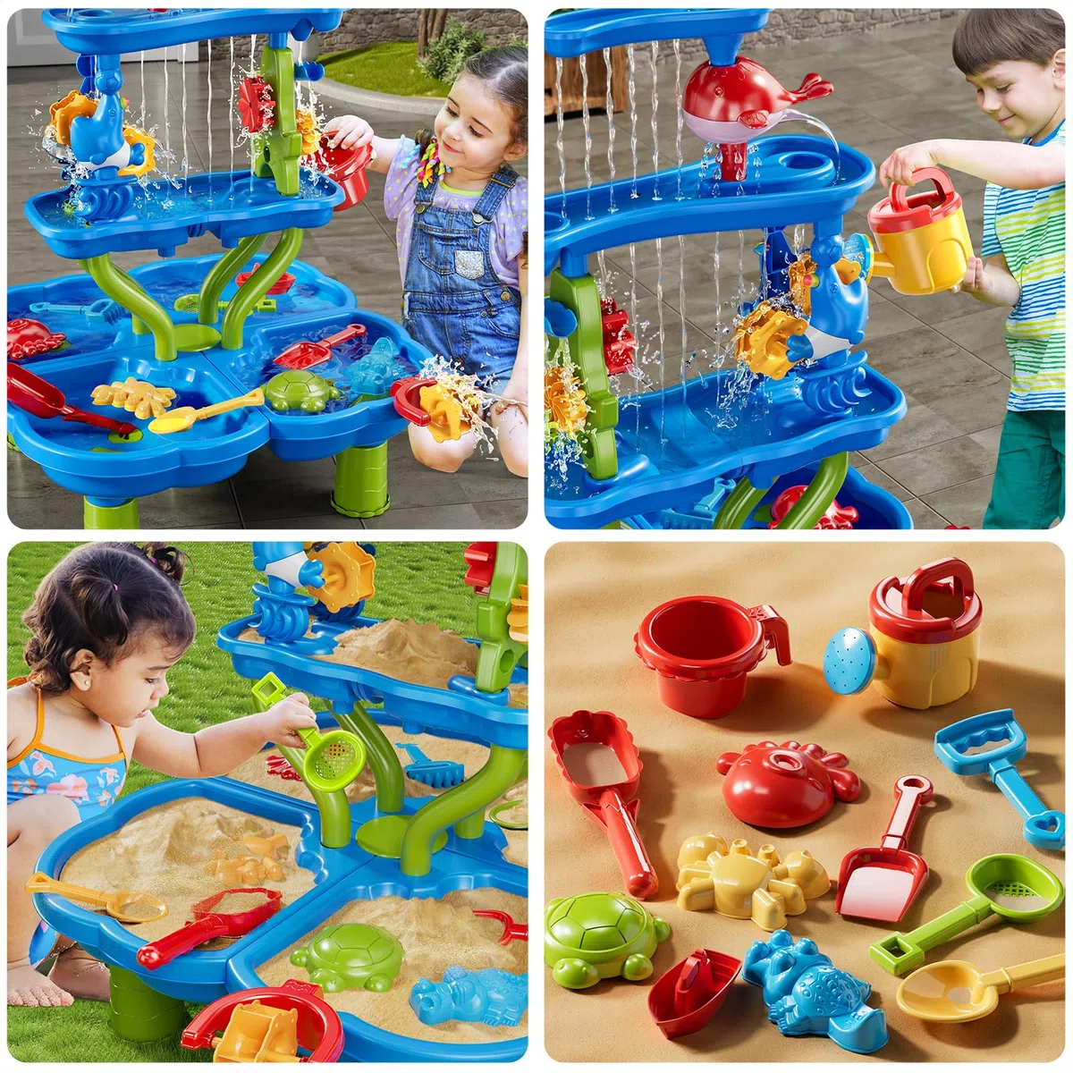 JUKUDAHU Table à sable et à eau pour enfants à partir de 3 à 8 ans - Étang cascade - Jouets de plage d'été d'extérieur - Jouets de salle de bain - Kit de jeu sensoriel - Cadeaux pour garçons et filles