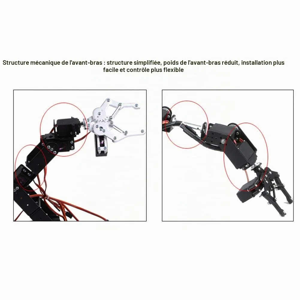 Kit de Bras Mécanique de Robot 6DOF, Pince de Programmation Robotique avec 6 Servomoteurs, Pièces de Robot Industriel de Manipulateur DOF à Angle de 180 Degrés pour l'enseignement Universitaire