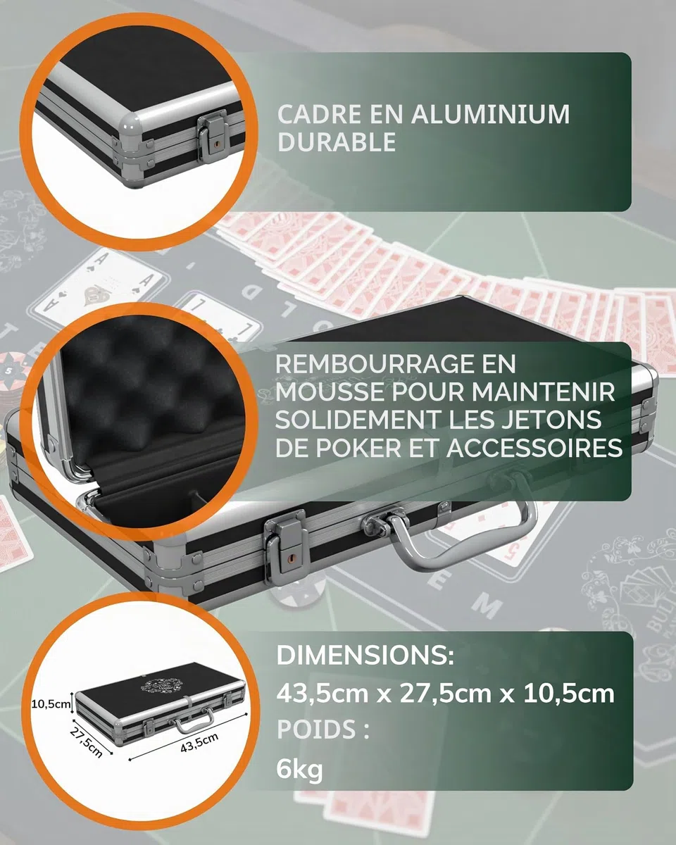 Bullets Playing Cards | Mallette de Poker 300 Jetons Plastique – Coffret Complet avec Cartes, dés et Bouton Dealer en céramique – Design Janice