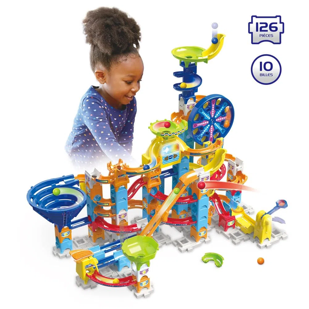 VTech - Marble Rush Ultimate Set Electronic XL200E - Circuit à Billes Géant à Construire, 127 Pièces et 10 Billes - Jeu de Construction Électronique - Cadeau Enfant Dès 4 Ans - Contenu en Français