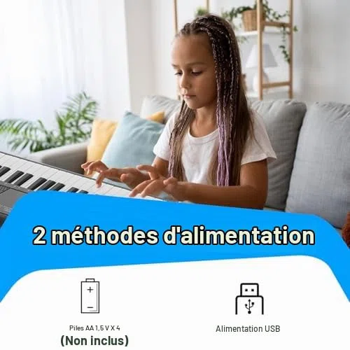 Piano Électronique 61 Touches pour Enfants - Clavier Musical avec Microphone Karaoké, Haut-Parleurs, USB et Effets Sonores - Instrument Idéal Débutants (Noir)
