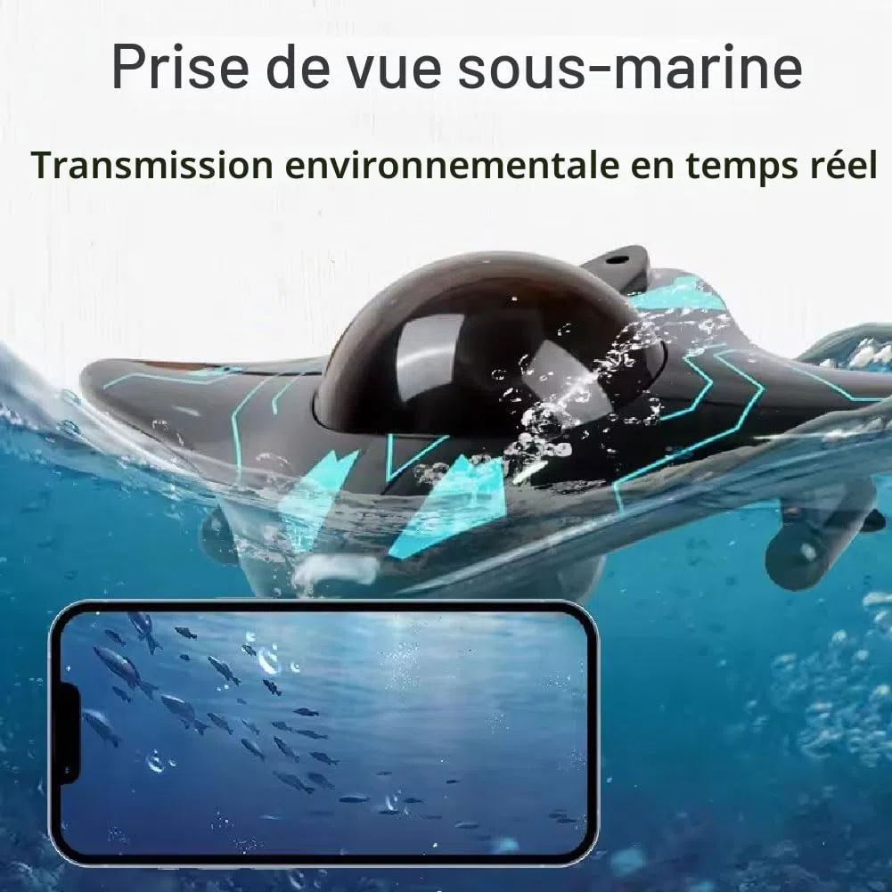 Drone de surface piloté par application pour explorer les plans d'eau, Drone sous-marin radiocommandé avec caméra hd et lumières led, Mini sous-marin rc 6 canaux 2.4g sans fil pour étangs et lacs