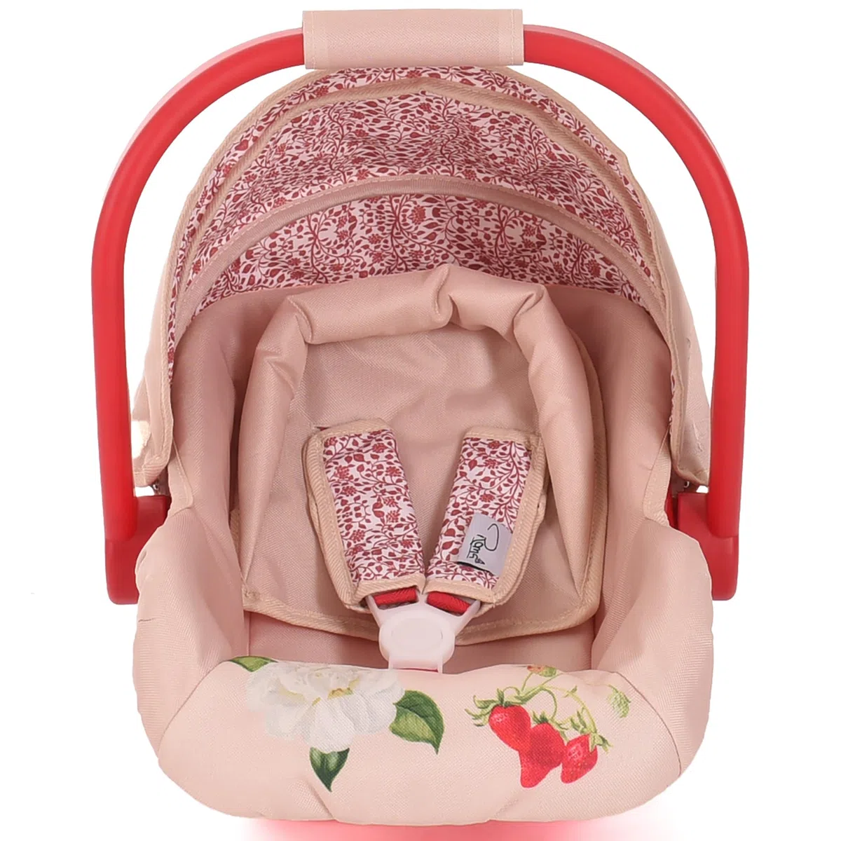 Siège Auto pour poupée Roms RHS Flora, Rouge Framboise et crème, Convient aux poupées jusqu'à 45 cm, rembourré avec imprimé Floral, Capote rétractable, Cadeau de Noël, à partir de 3 Ans