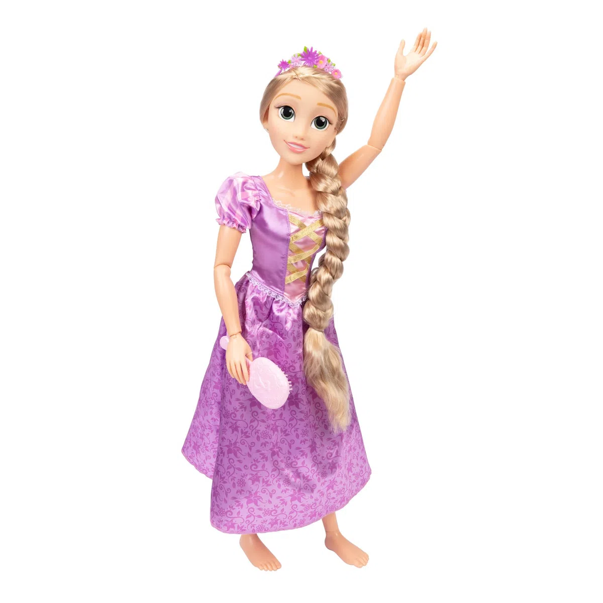 Disney Princesses - Grande Poupée Articulée Raiponce avec Accessoires - 80 Cm - Tresse Soyeuse - Licence Officielle - Posable - Accessoire coiffures Inclus - Cadeau Poupée Enfant - 3 Ans +