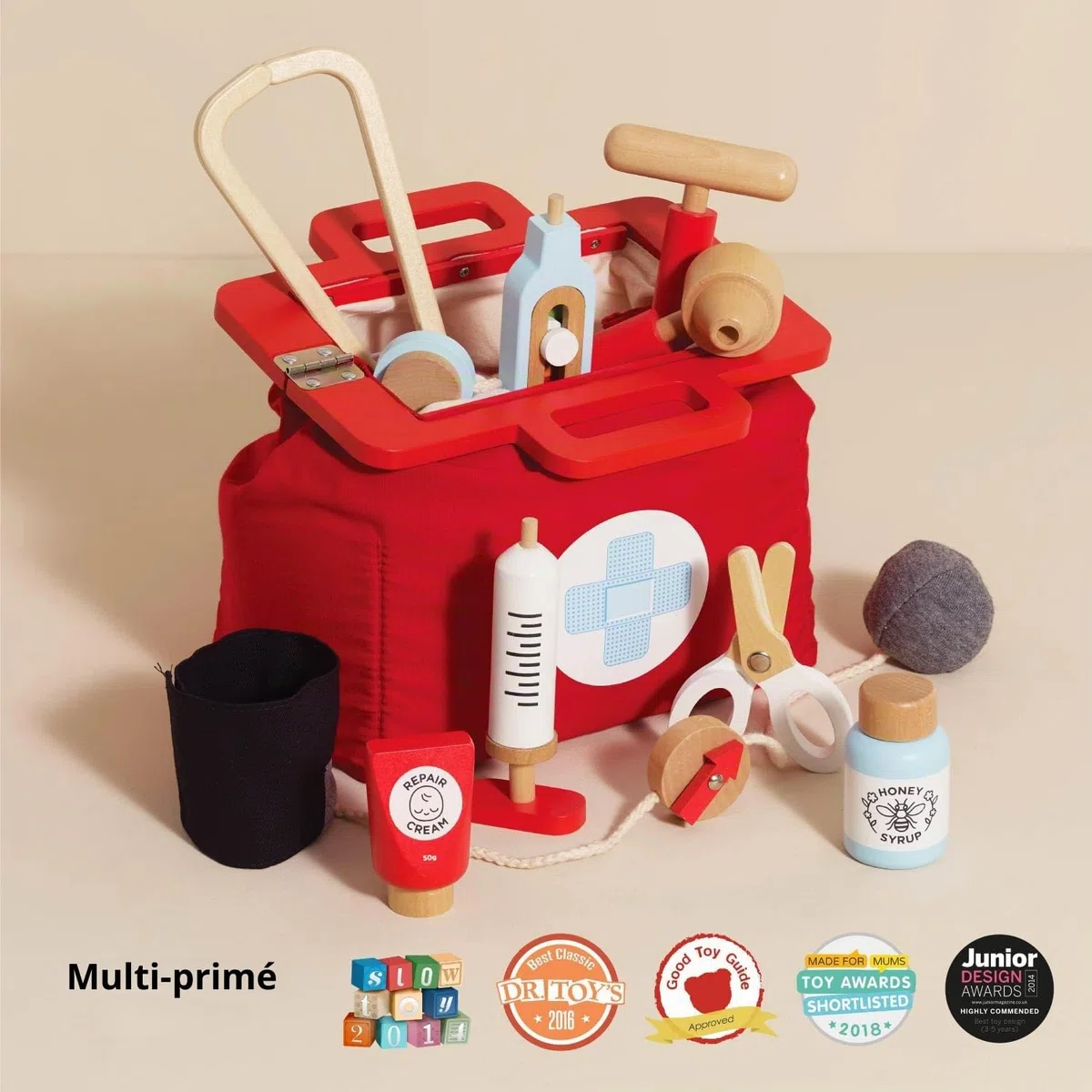 Le Toy Van Arztkoffer aus Holz, Lernspiel für Kinder, 3 Jahre, Montessori-Spielzeug, komplette Arzttasche aus Stoff, 10 Teile, inklusive Zubehör, FSC-zertifiziertes Holz