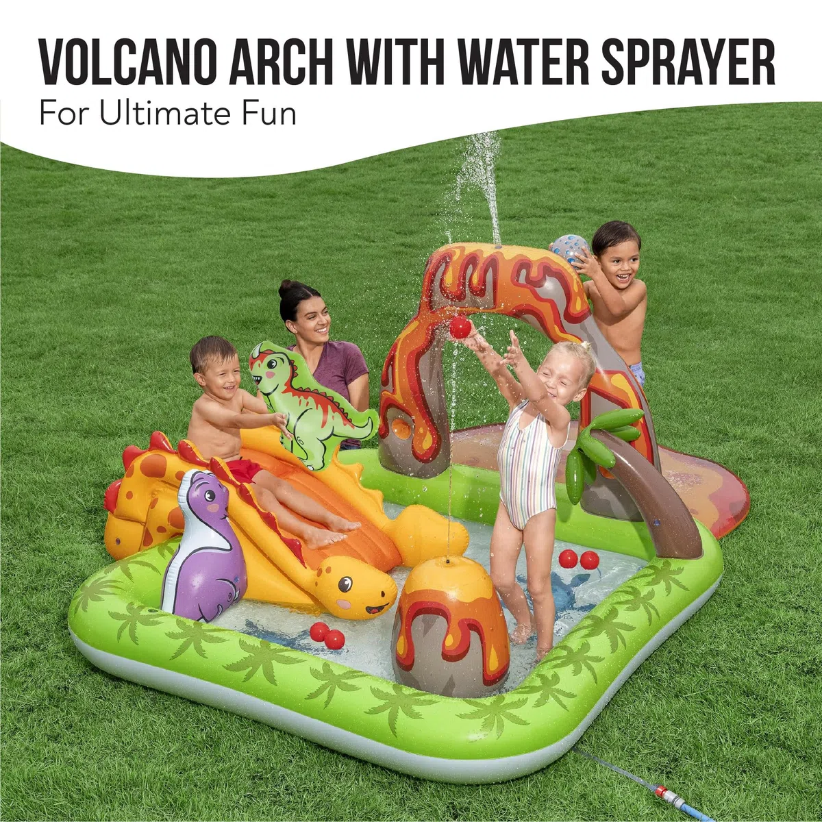 Bestway Aire de Jeux Aquatiques et pataugeoire Gonflable Volcano Springs pour Enfants 2,62 m x 1,88 m x 1,02 m