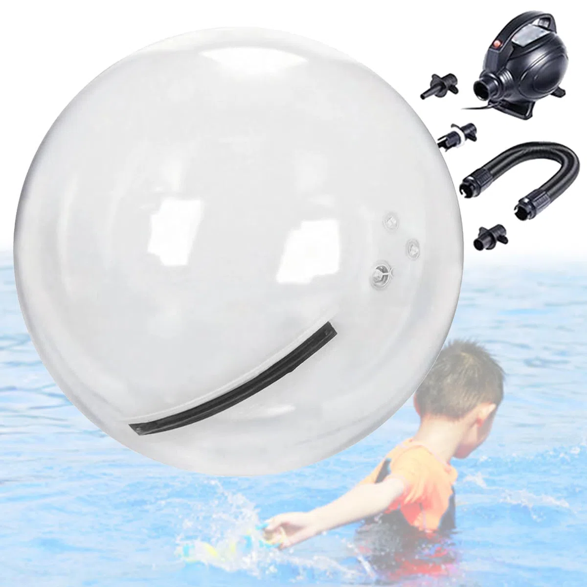 Ballon de Marche Gonflable à Fermeture éclair de 1,5/1,8/2/2,5 m, pour la Plage et Les Loisirs, en PVC Transparent avec Pompe à air électrique, 1,8 m