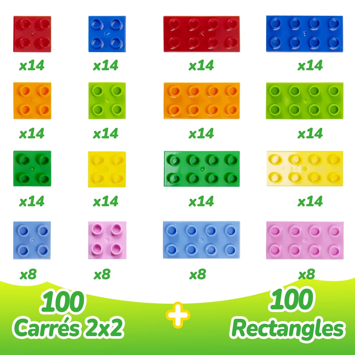 200 Grands Blocs compatibles Duplo - 8 Couleurs